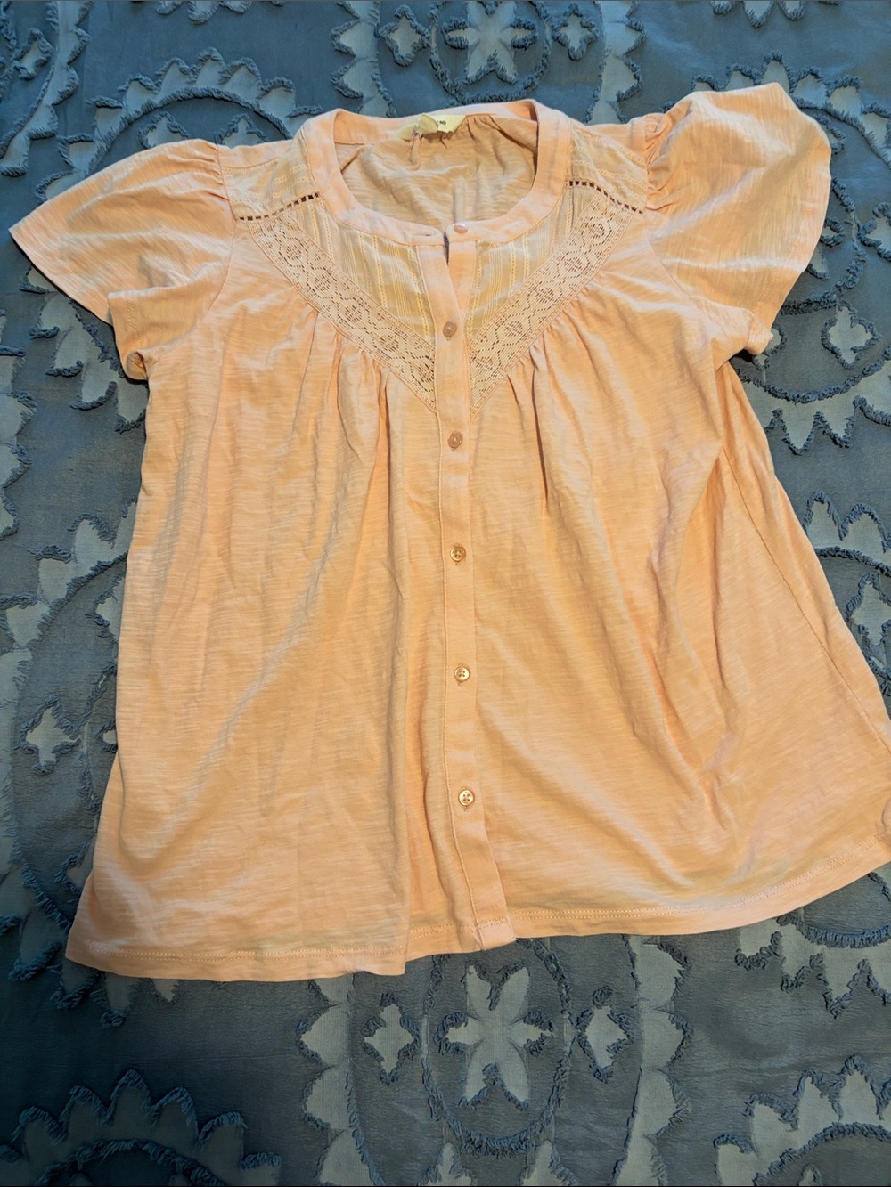 Lucky Brand pink Button-Down Lace Yoke Top